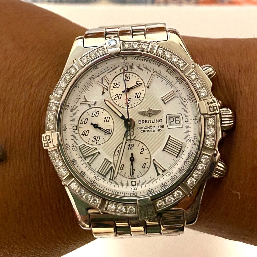 Breitling Men Watch Crosswind 1ctw Diamond Bezel